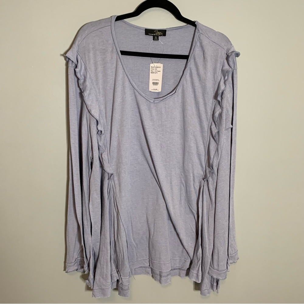 NEW Suzanne Betro Lavender‎ Ruffled Long Sleeve Top Shirt Blouse